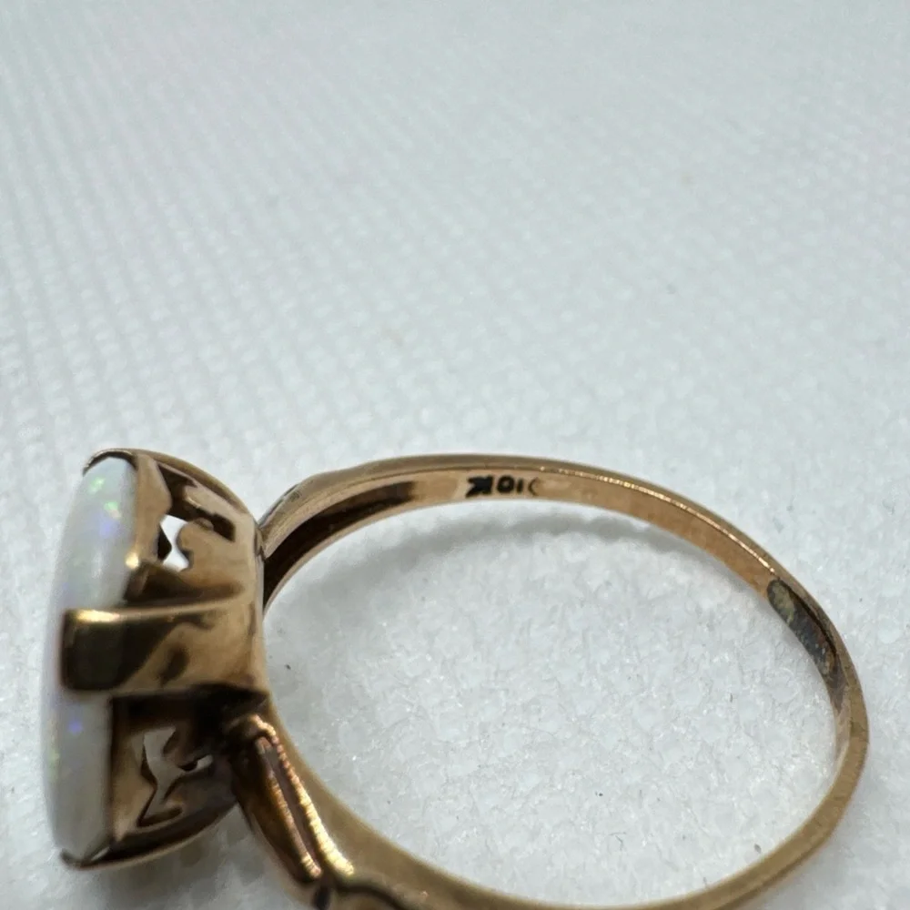 Vintage 10K Yellow Gold Opal Ring Size 6.25 Cocktail Heirloom Elegant Antique - Picture 8 of 14